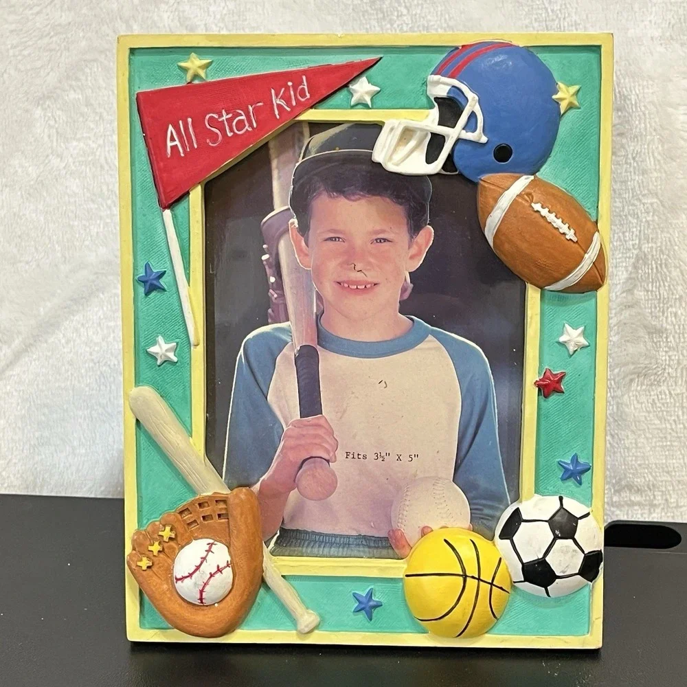FRAMES FOR KIDS 3D Painted Sports Theme 3 1/2 x 5 Picture Photo Frame Vintage